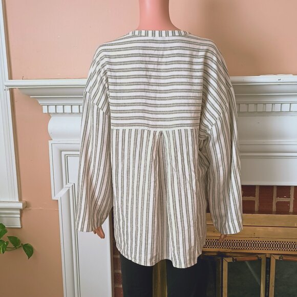 Madewell Lakeline Popover Shirt XXL Gray Striped Linen Blend Pullover Pockets - Picture 6 of 10